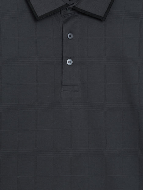 Short Sleeve Box Texture Dark Grey Polo Shirt