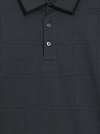 Short Sleeve Box Texture Dark Grey Polo Shirt