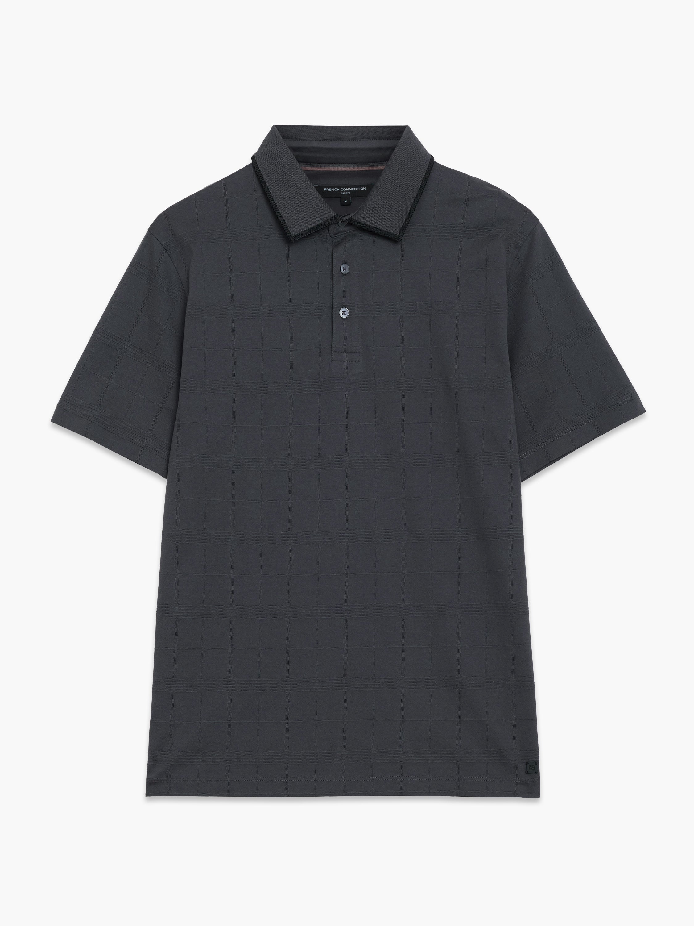 Short Sleeve Box Texture Dark Grey Polo Shirt