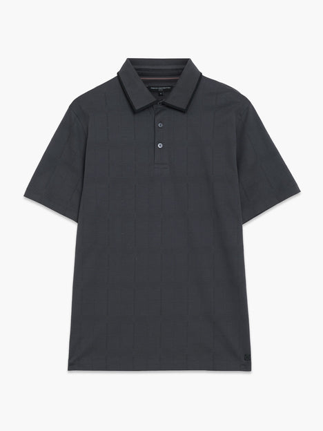 Short Sleeve Box Texture Dark Grey Polo Shirt