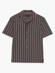 Short Sleeve Brown Stripe Revere Collar Shirt