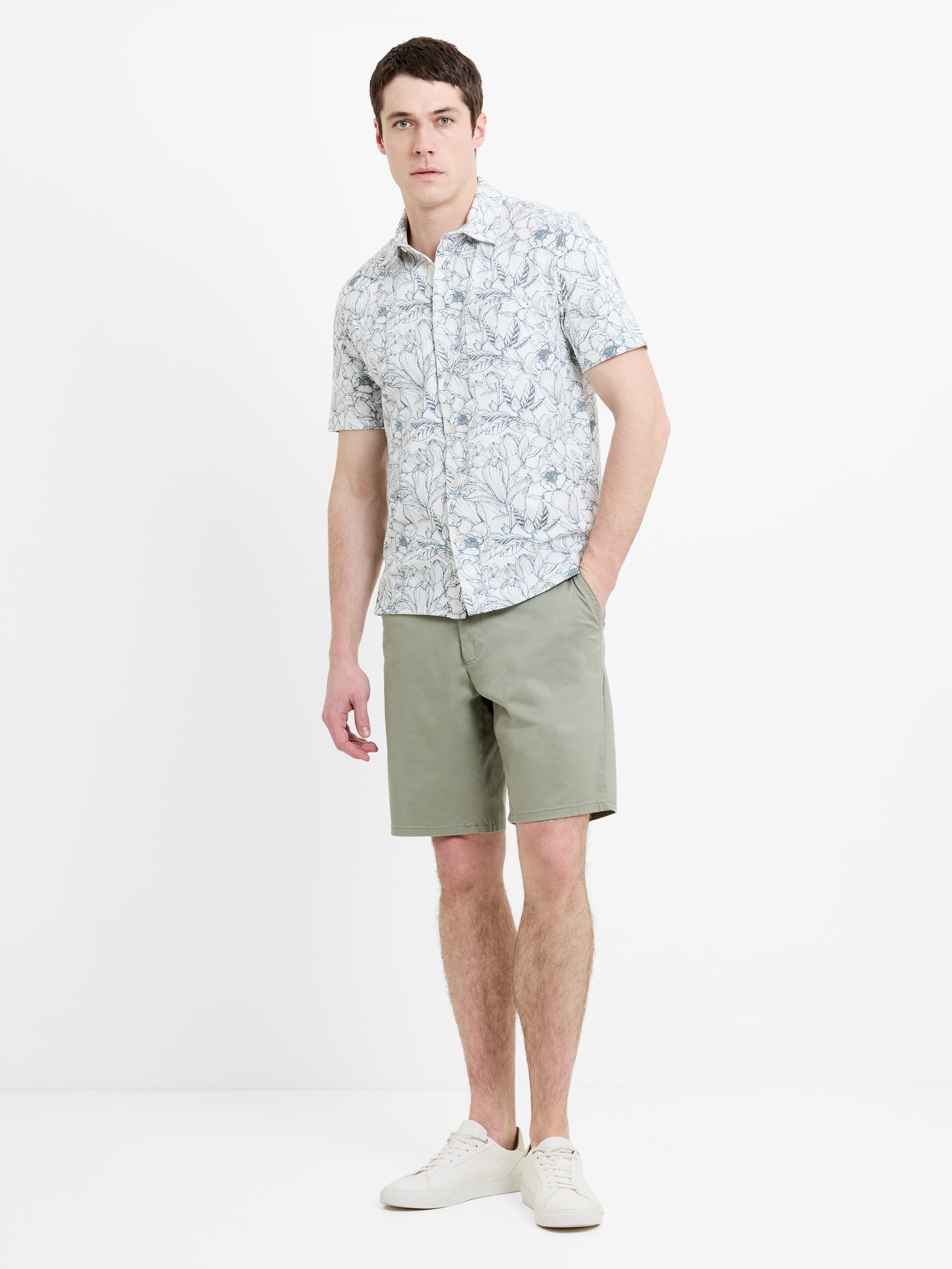 Short Sleeve Ink Flower Printed Shirt