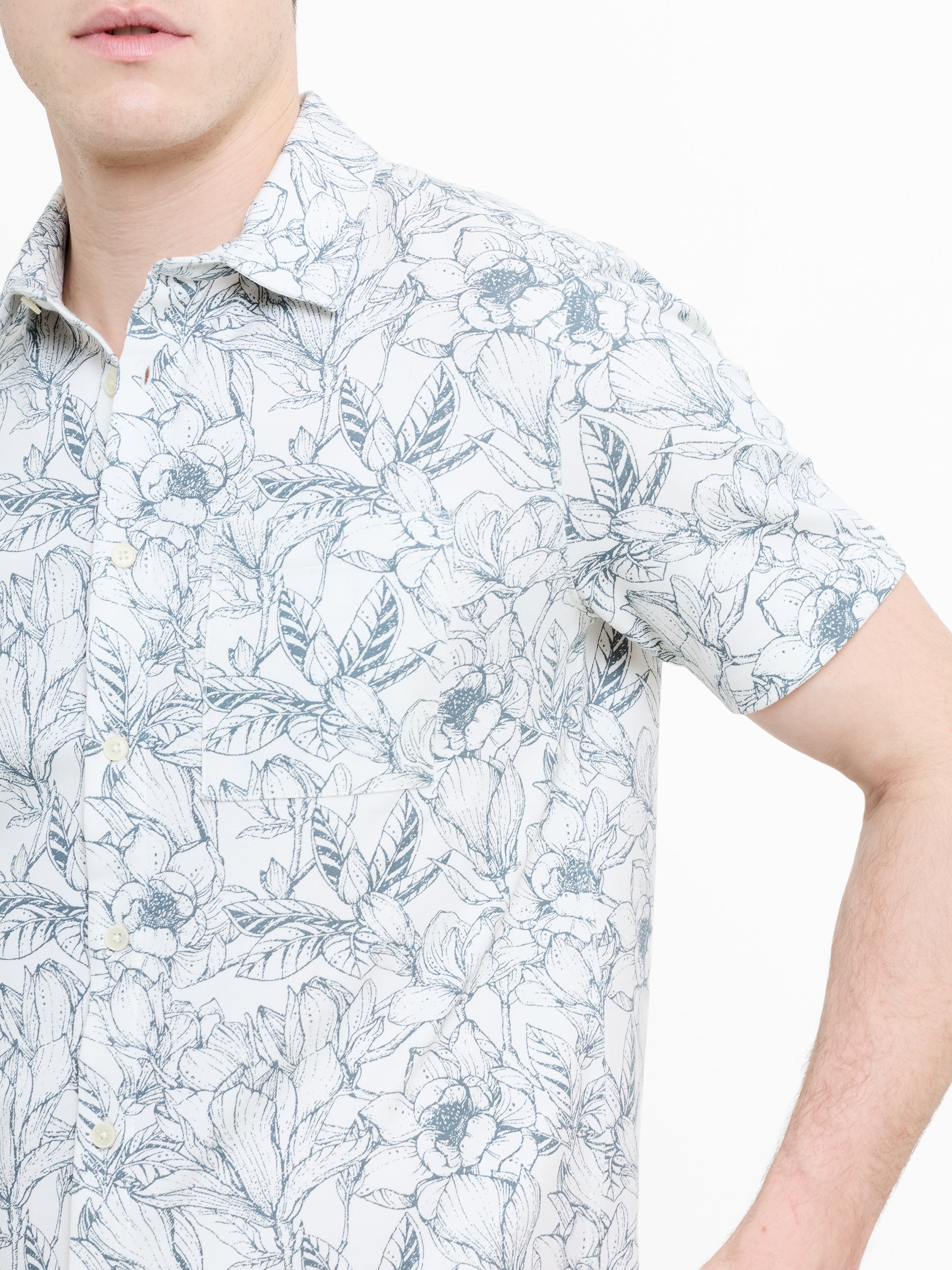 Short Sleeve Ink Flower Printed Shirt