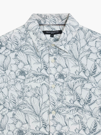Short Sleeve Ink Flower Printed Shirt