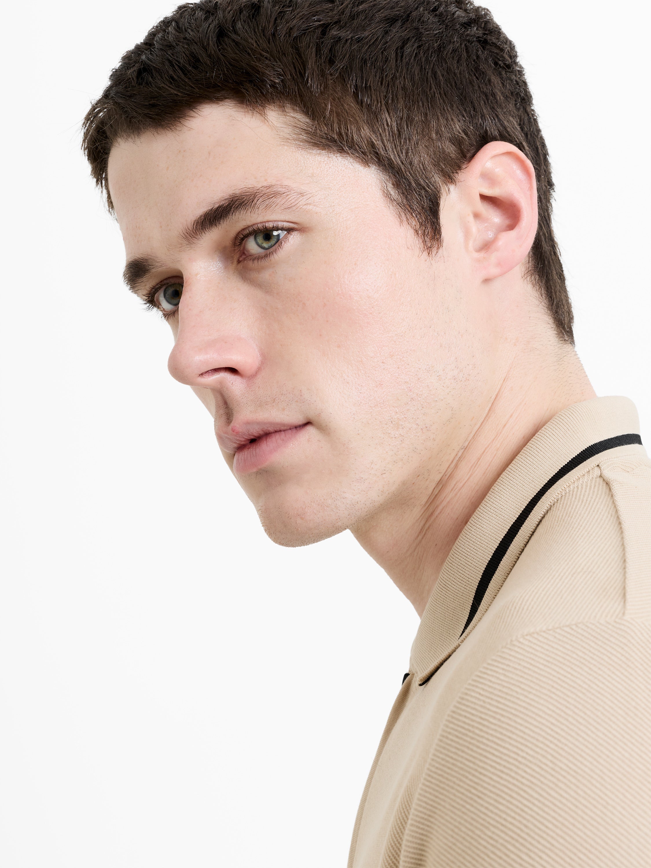 Short Sleeve Phased Twill Zip Knit Polo Shirt