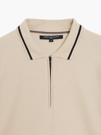 Short Sleeve Phased Twill Zip Knit Polo Shirt