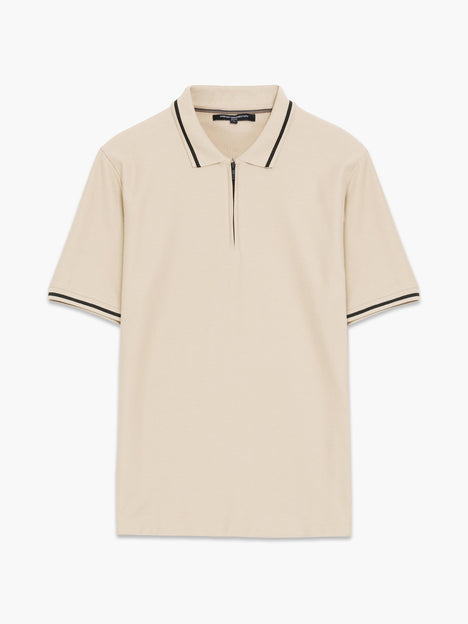 Short Sleeve Phased Twill Zip Knit Polo Shirt
