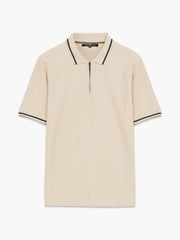 Short Sleeve Phased Twill Zip Knit Polo Shirt