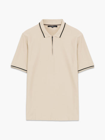 Short Sleeve Phased Twill Zip Knit Polo Shirt