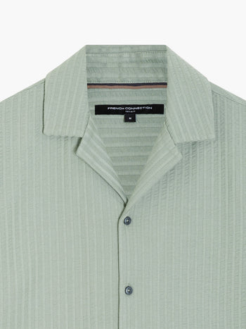 Short Sleeve Seersucker Green Striped Holiday Shirt