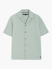 Short Sleeve Seersucker Green Striped Holiday Shirt