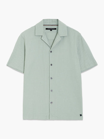 Short Sleeve Seersucker Green Striped Holiday Shirt