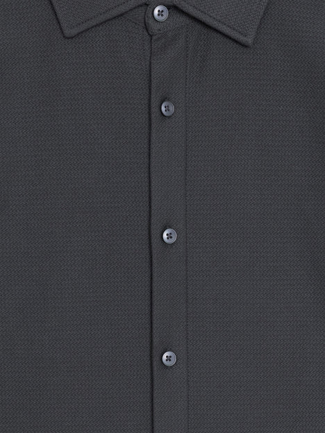 Short Sleeve Button Down Dark Grey Knit Shirt