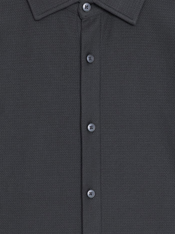 Short Sleeve Button Down Dark Grey Knit Shirt