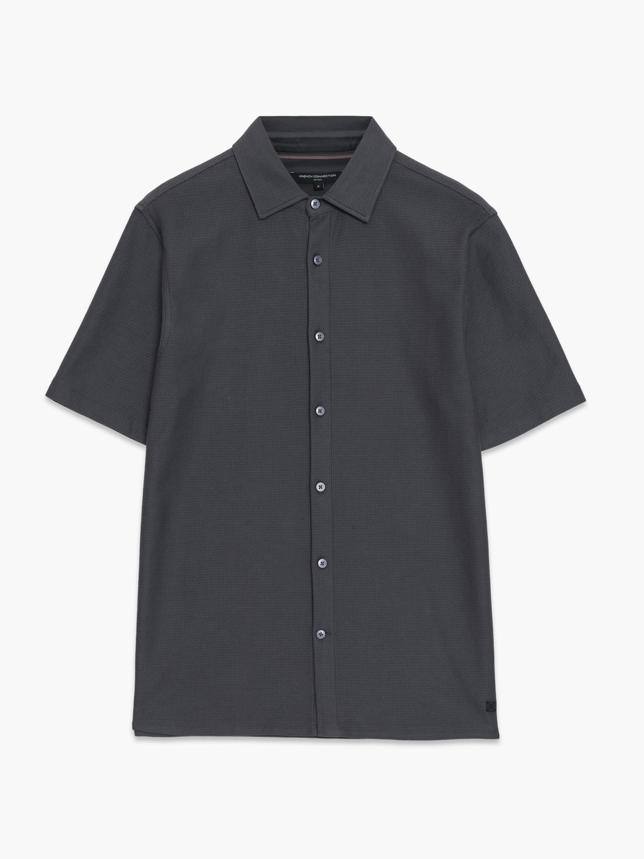 Short Sleeve Button Down Dark Grey Knit Shirt