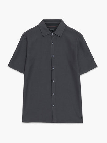 Short Sleeve Button Down Dark Grey Knit Shirt