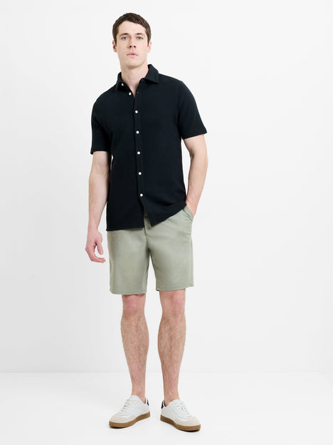 Short Sleeve Textured Button-Through Navy Shirt