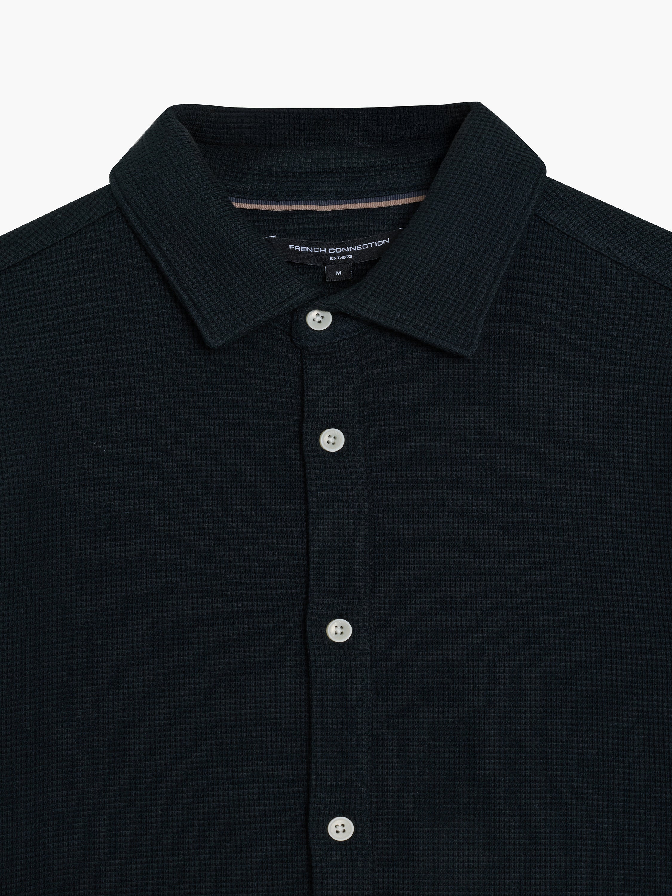 Short Sleeve Textured Button-Through Navy Shirt