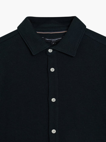 Short Sleeve Textured Button-Through Navy Shirt