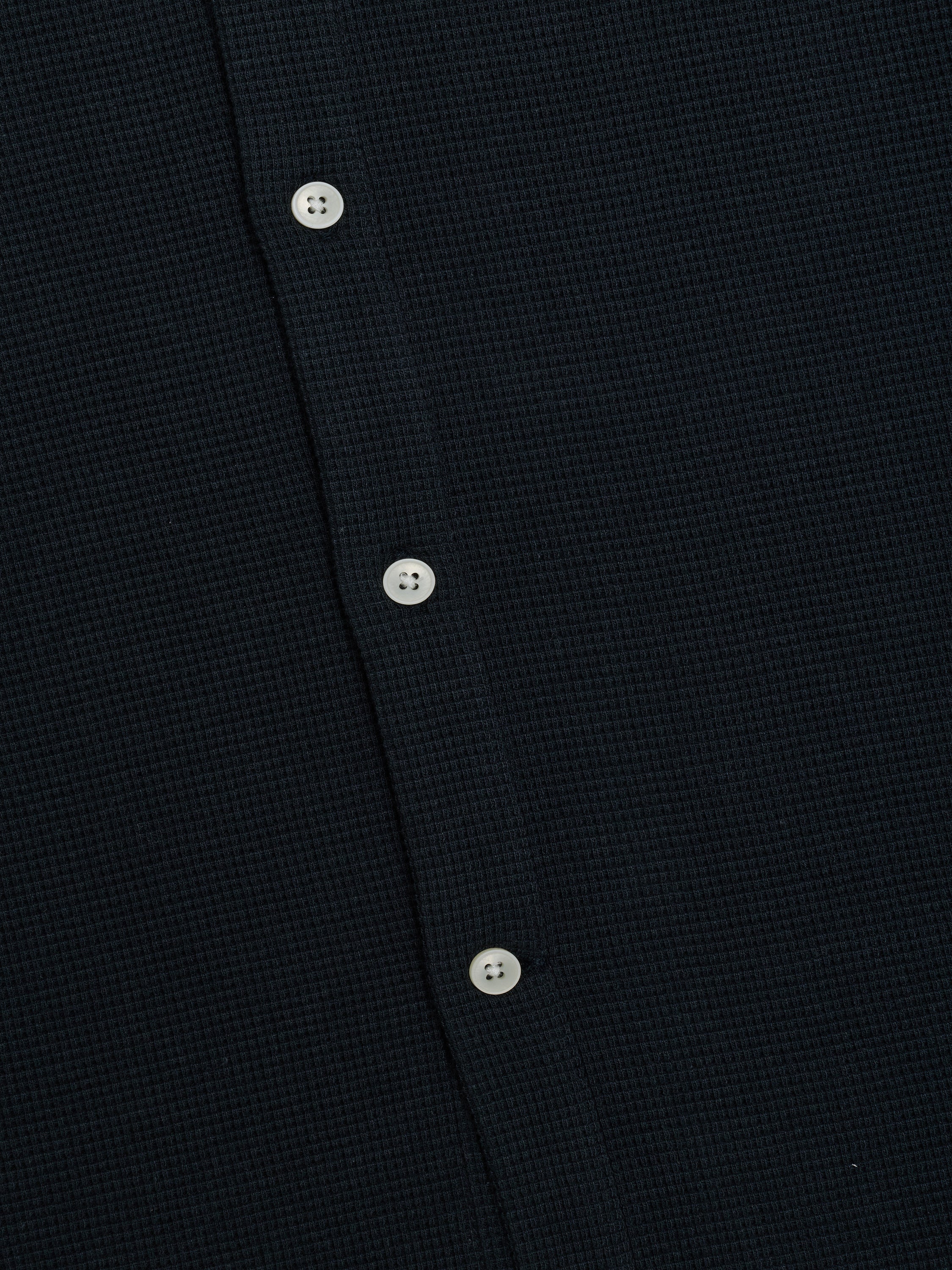 Short Sleeve Textured Button-Through Navy Shirt
