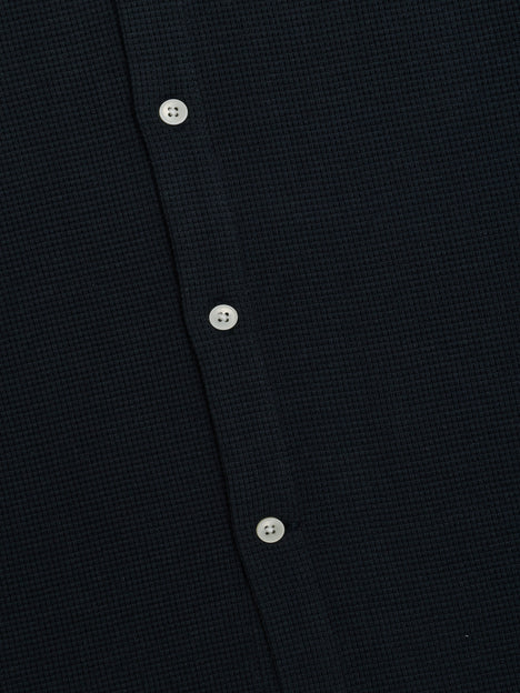 Short Sleeve Textured Button-Through Navy Shirt