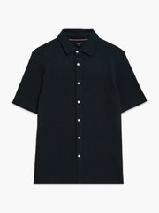 Short Sleeve Textured Button-Through Navy Shirt