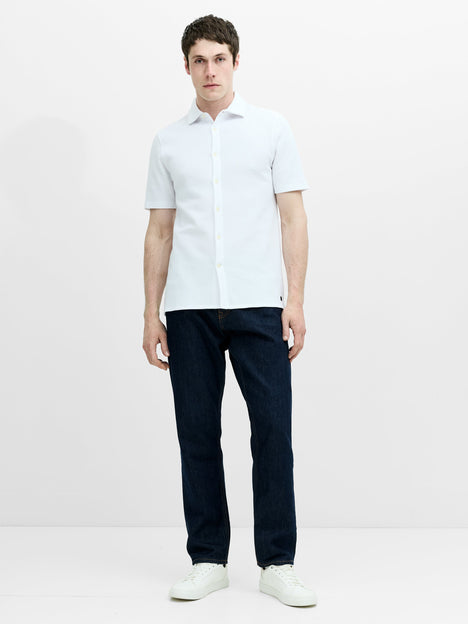 Short Sleeve Textured Button-Through White Shirt