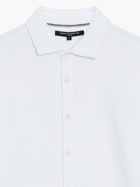 Short Sleeve Textured Button-Through White Shirt