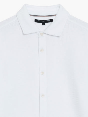 Short Sleeve Textured Button-Through White Shirt