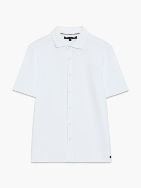 Short Sleeve Textured Button-Through White Shirt