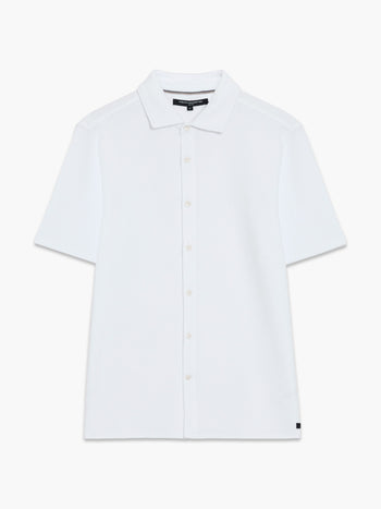 Short Sleeve Textured Button-Through White Shirt