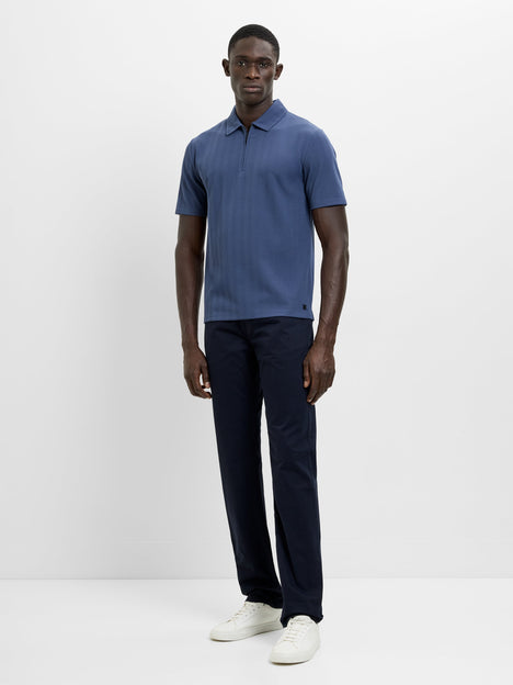 Short Sleeve Blue Stripe Half Zip Polo Shirt