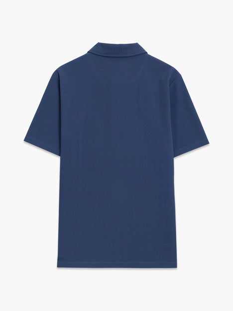 Short Sleeve Blue Stripe Half Zip Polo Shirt