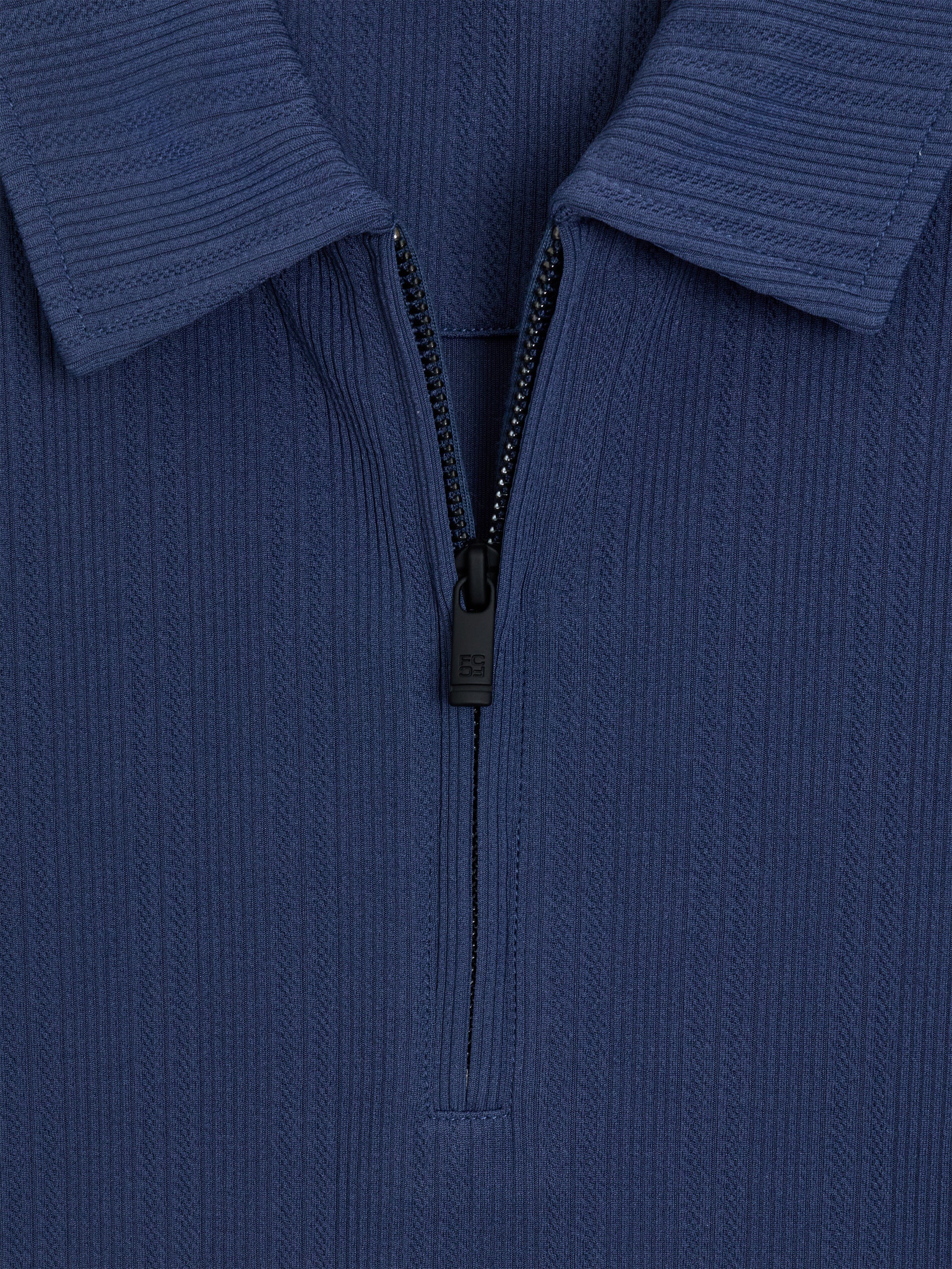 Short Sleeve Blue Stripe Half Zip Polo Shirt