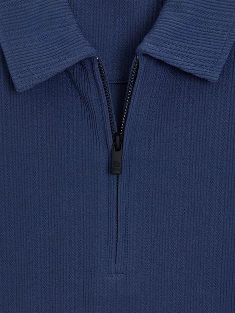 Short Sleeve Blue Stripe Half Zip Polo Shirt