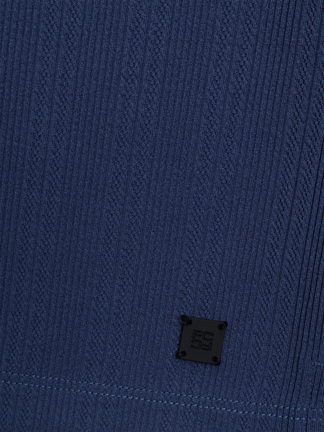 Short Sleeve Blue Stripe Half Zip Polo Shirt