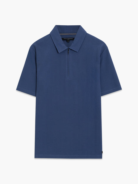 Short Sleeve Blue Stripe Half Zip Polo Shirt
