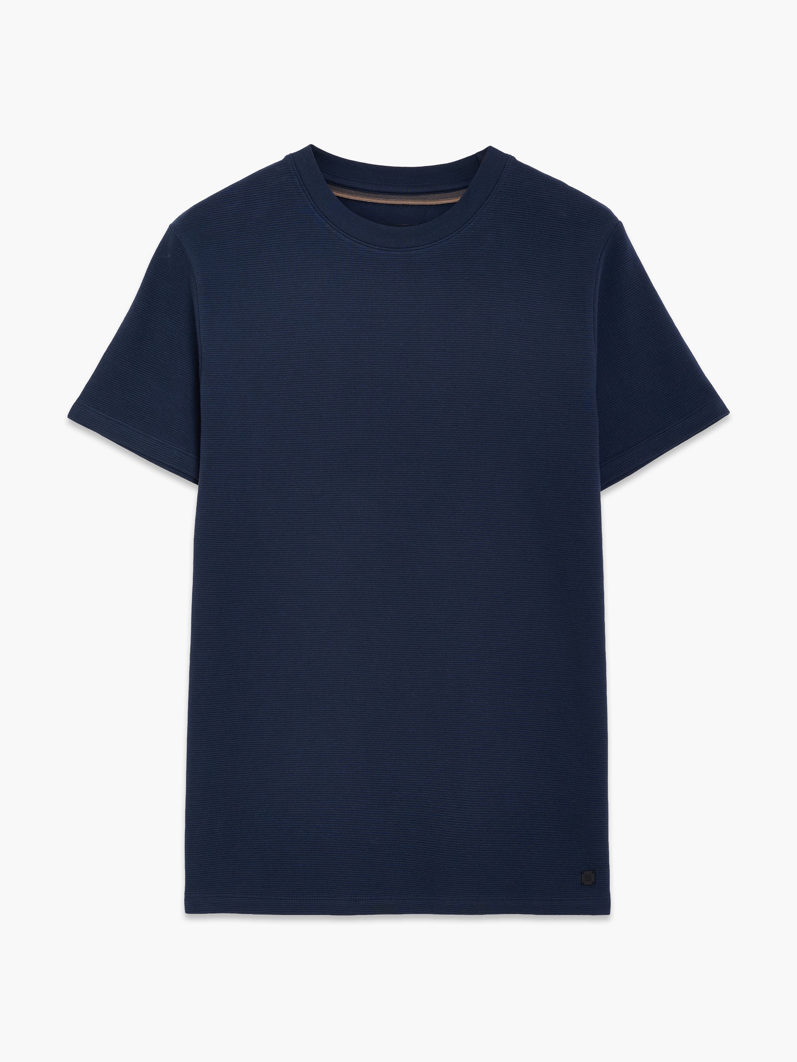 Short Sleeve Ottoman Texture Dark Blue T-Shirt