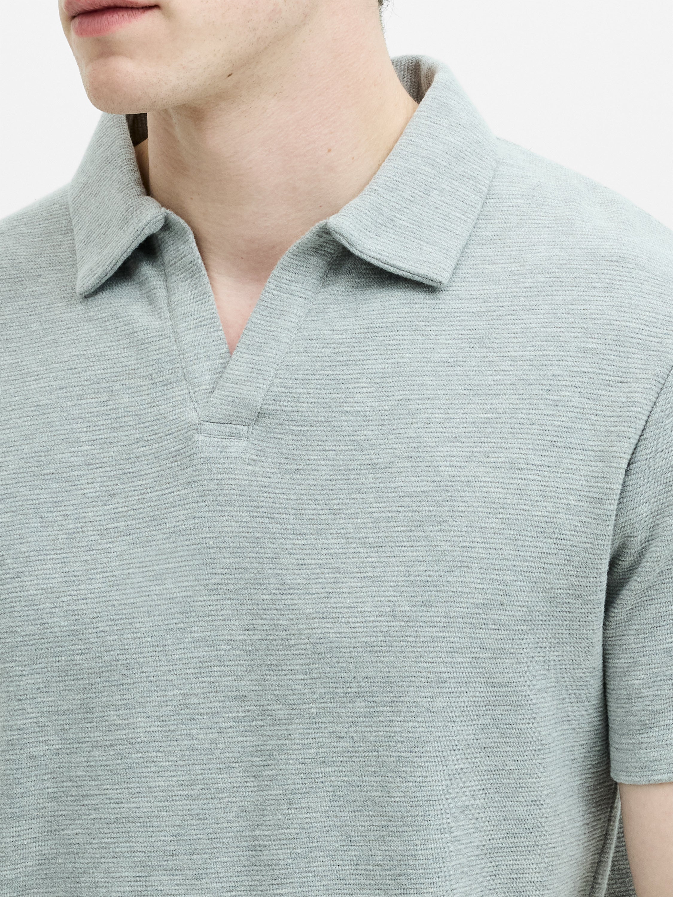 Short Sleeve Ottoman Collar Light Grey T-Shirt