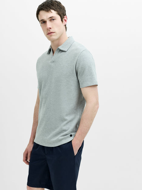 Short Sleeve Ottoman Collar Light Grey T-Shirt