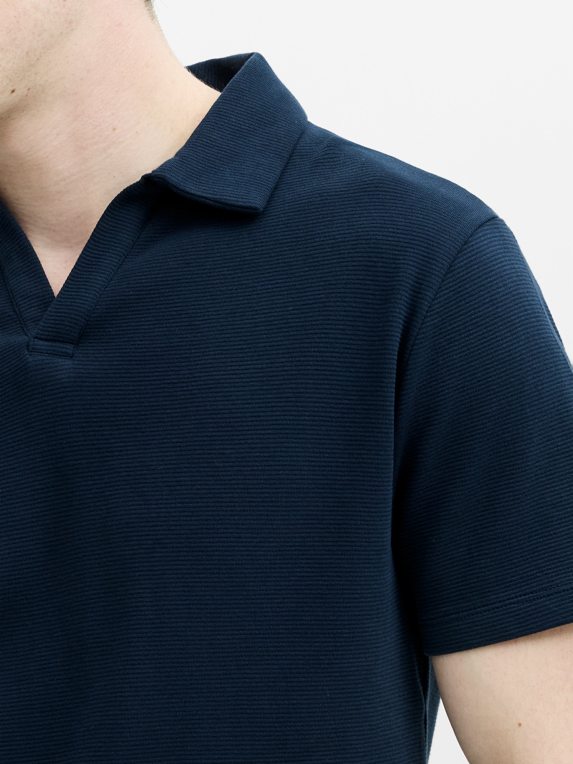 Short Sleeve Ottoman Collar Dark Blue T-Shirt