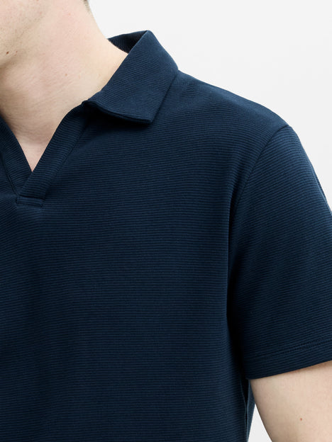 Short Sleeve Ottoman Collar Dark Blue T-Shirt