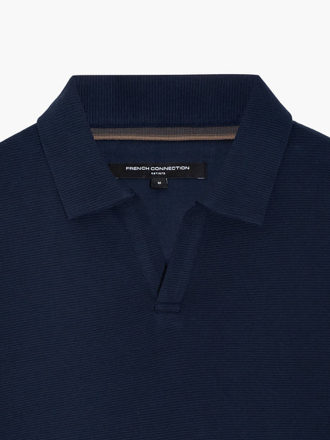 Short Sleeve Ottoman Collar Dark Blue T-Shirt