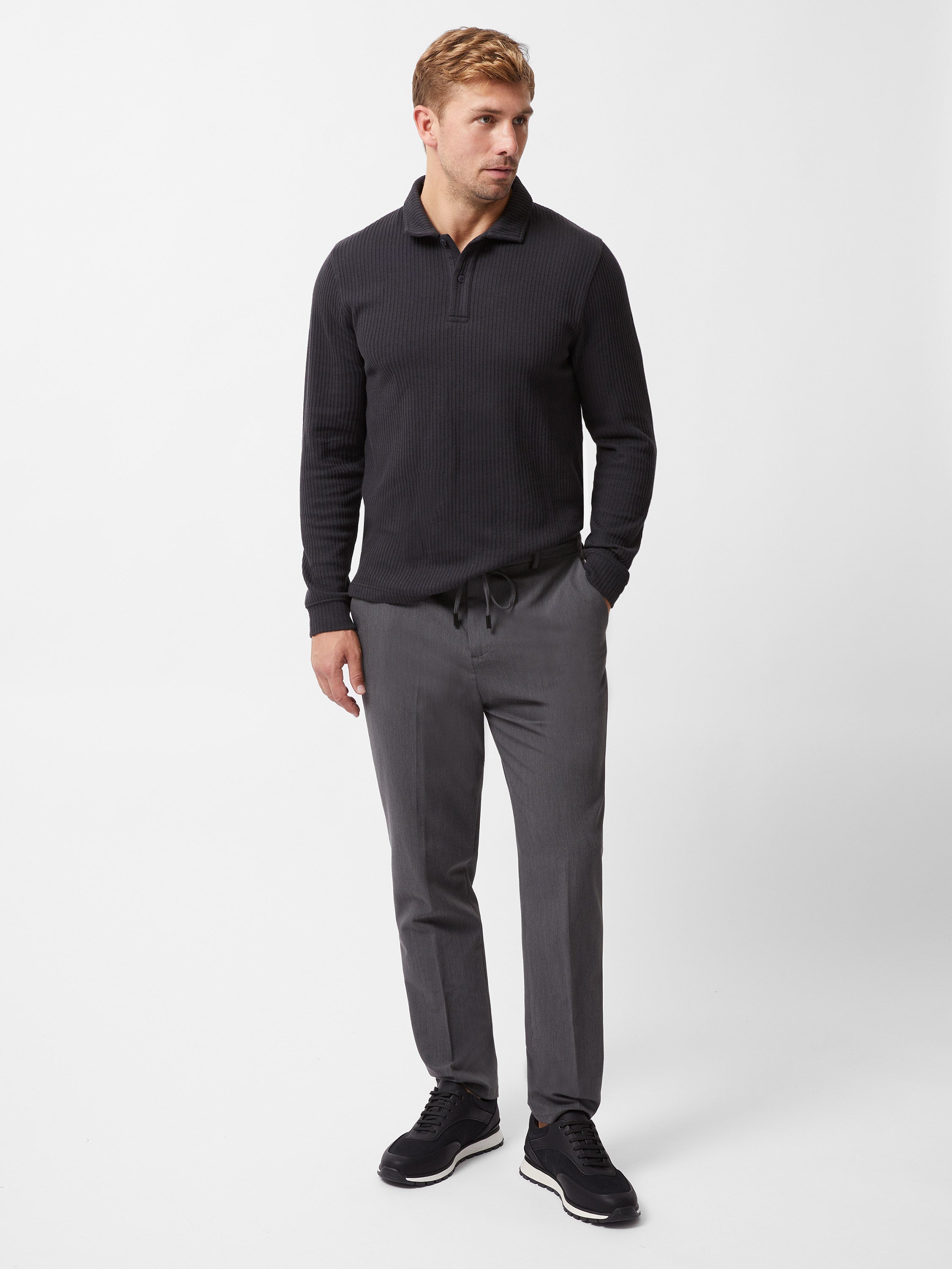 Textured Long Sleeve Polo Shirt