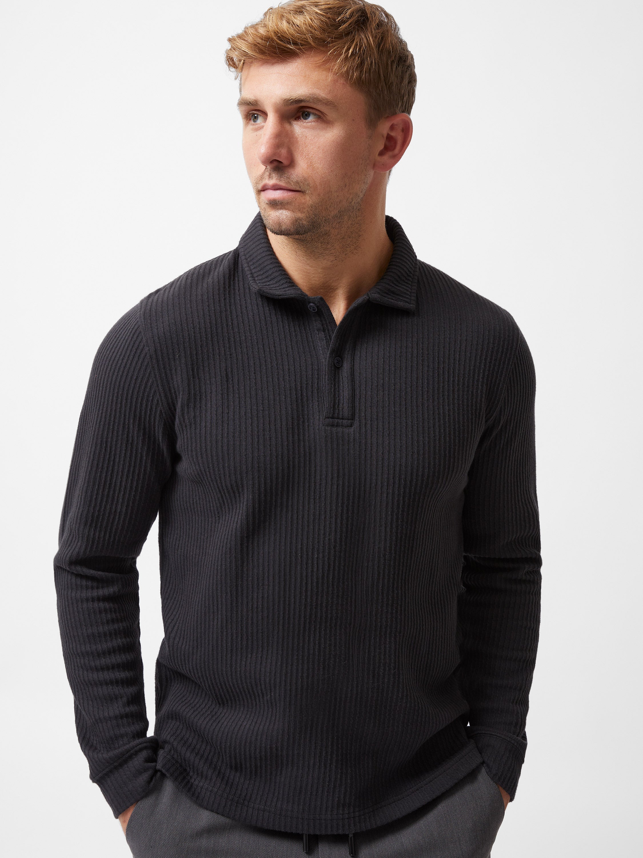 Textured Long Sleeve Polo Shirt