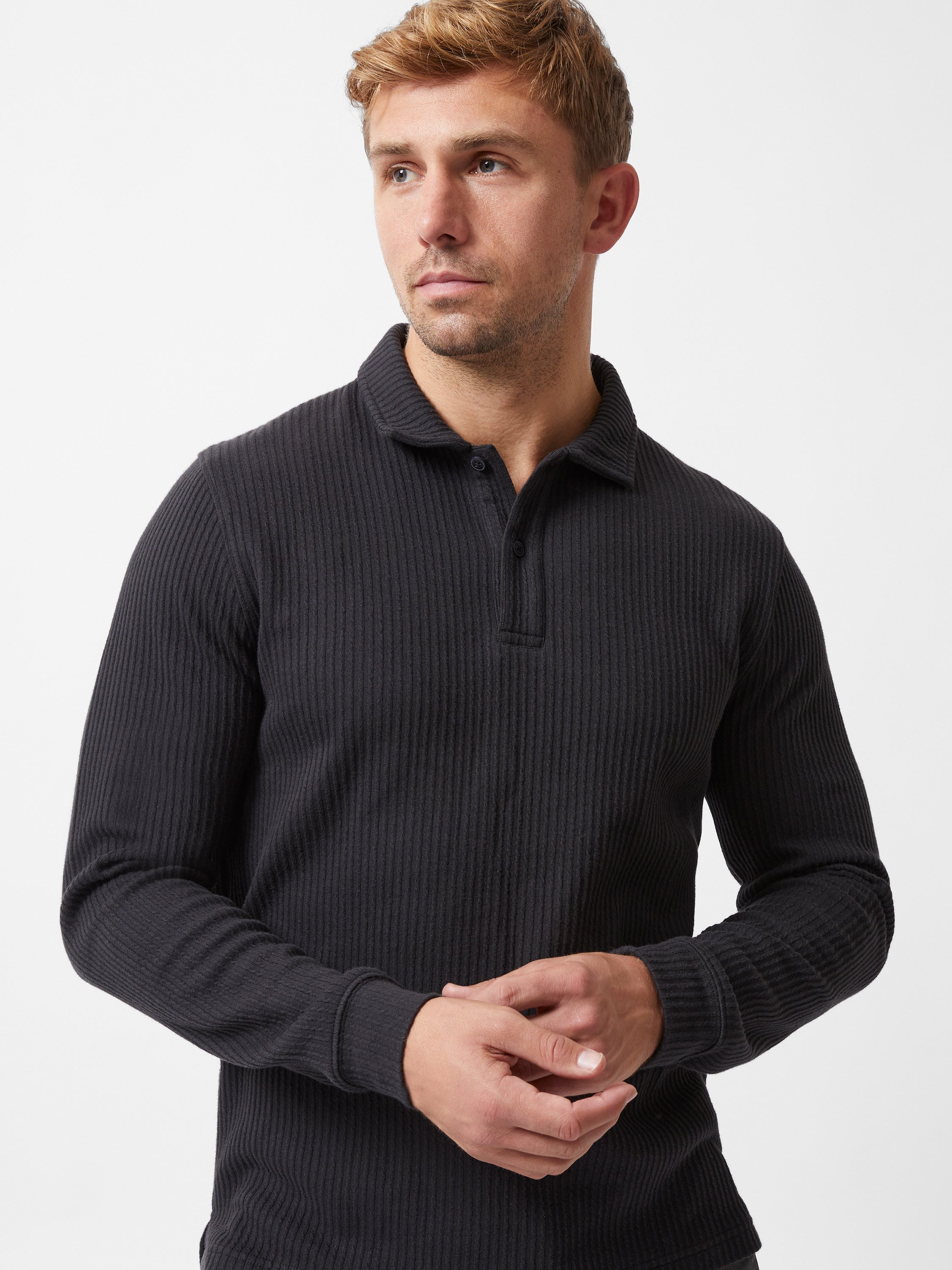 Textured Long Sleeve Polo Shirt