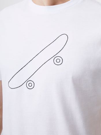 Embroidered Skateboard Graphic T-Shirt