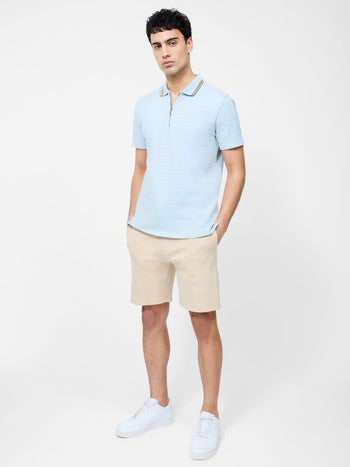 Tipped Collar Zip Polo Shirt