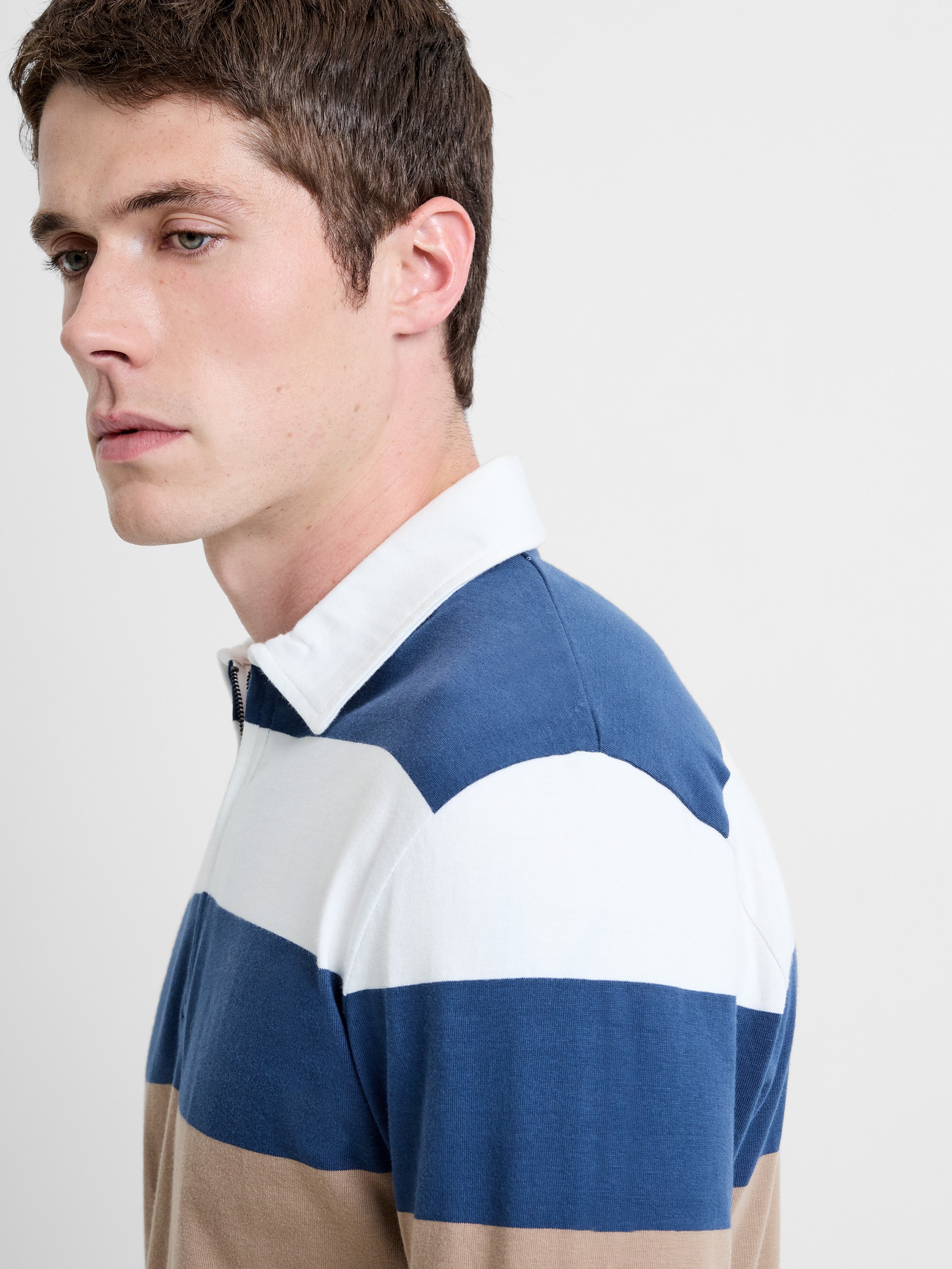 Long Sleeve Striped Zippered Polo Shirt