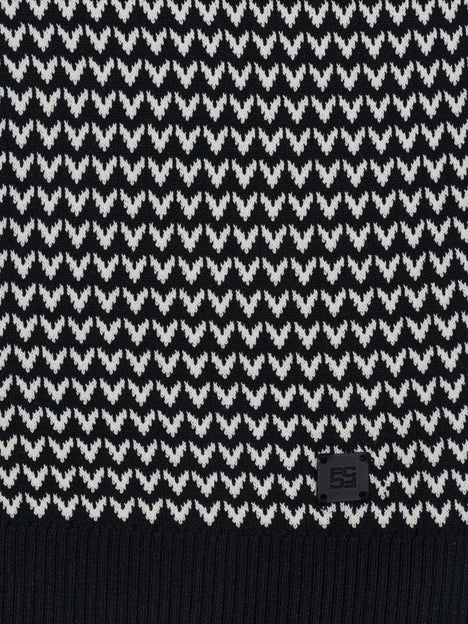 Short Sleeve Black and White Jacquard Knit Polo Shirt